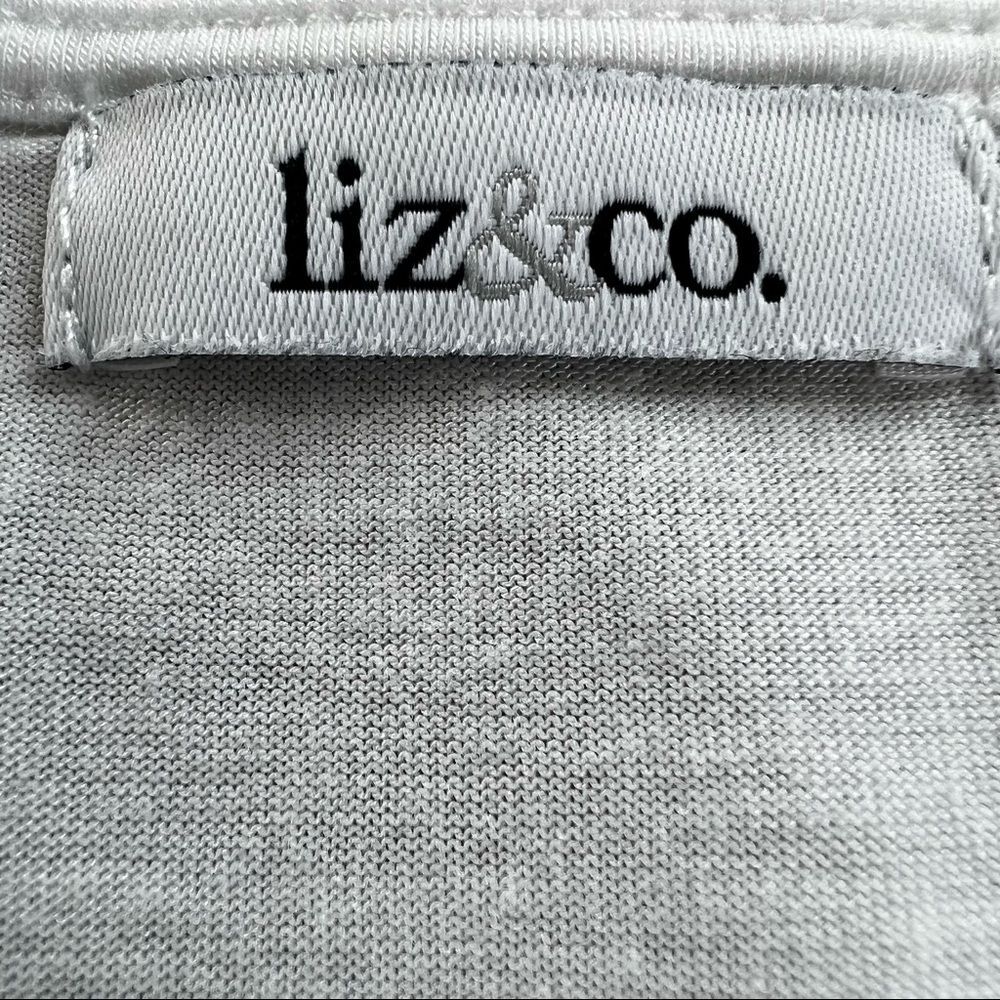 Liz & Co. Cotton Crisp White Short Sleeve Ruffled Blouse Top Tee Size M - Picture 6 of 9